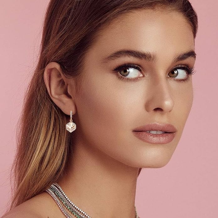 Austrian Crystal Cube Drop Dangle Earrings for Women 14K Gold Plated Hypoallergenic Jewelry