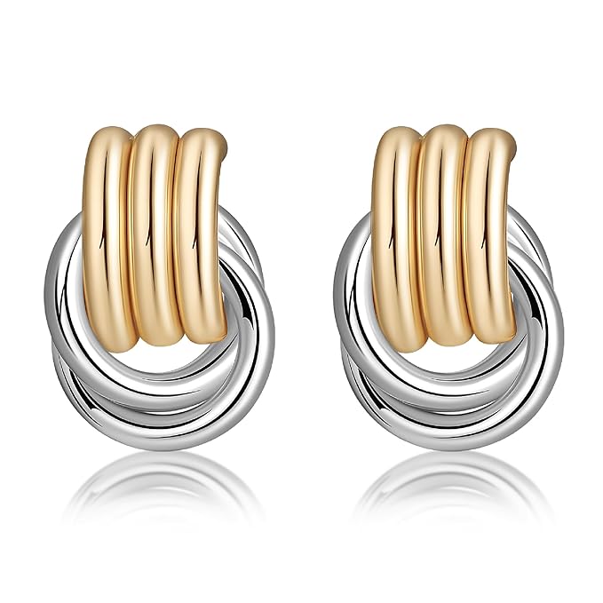 Mixed Color Plated Chunky Knot Link L Size Earrings for Women Geometric Drop Dangle Earrings Studs for Women