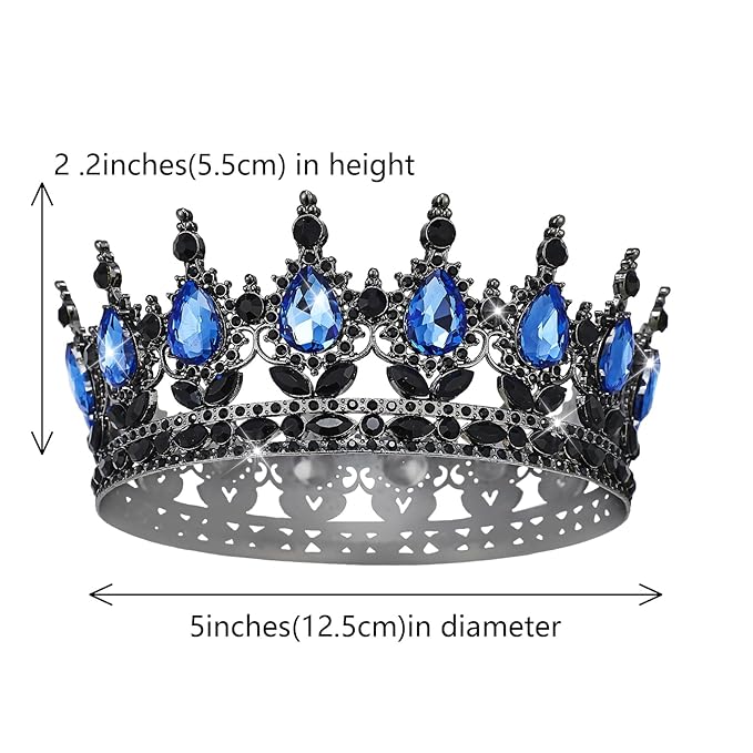 Queen Crown Rhinestone Wedding & Bridal Crowns for Women - Costume Party Hair Accessories - Princess & Birthday Tiaras in Crystal (Black & Blue)