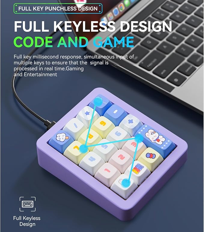 Adventurers K812 Wired Mechanical Numeric Keypad, 19-Key Hot-Swappable RGB Numpad, Macro Programmable, Detachable Type-C Cable, Game/Office Mode Switch – for PC/Laptop/Desktop (Purple)