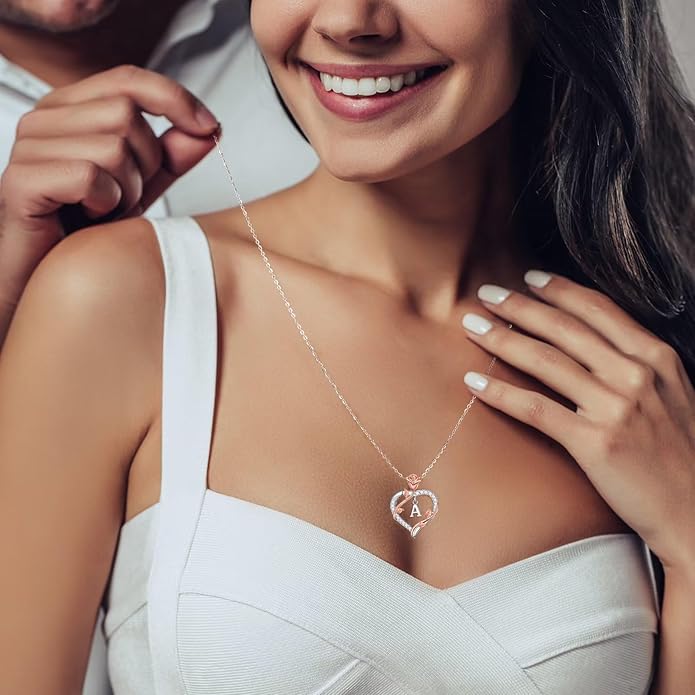 Iefil Valentines Day Gifts for Her - 925 Sterling Silver Heart Initial Necklace, Anniversary Birthday Gifts for Women, Jewelry Gift for Wife Girlfriend