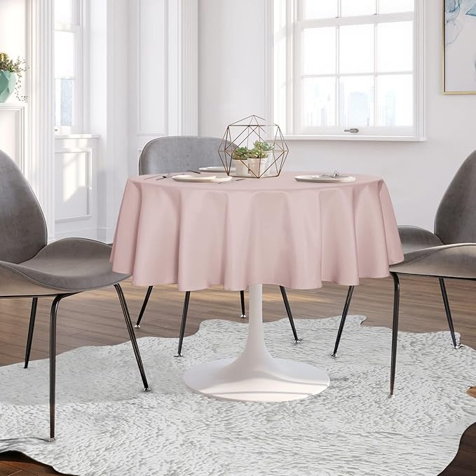 sancua Round Tablecloth - 70 Inch - Water Resistant Spill Proof Washable Polyester Table Cloth Decorative Fabric Table Cover for Dining Tables, Buffet Parties and Camping, Blush