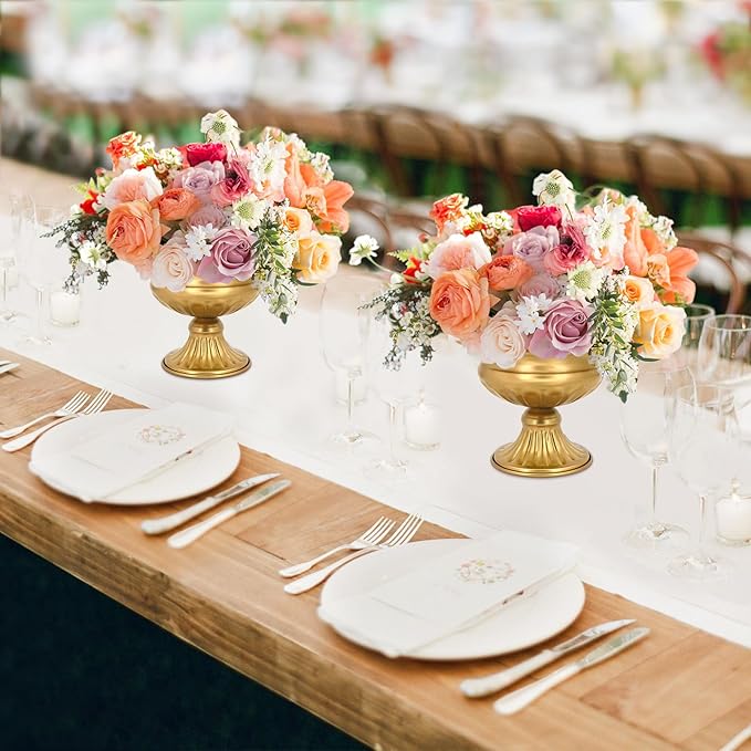 Gold Pedestal Vases for Centerpieces: Wedding Flower Vase for Tables 5 Inch Small Metal Compote Bowl Vase for Birthday Party Anniversary Event Home Decoration Set of 10
