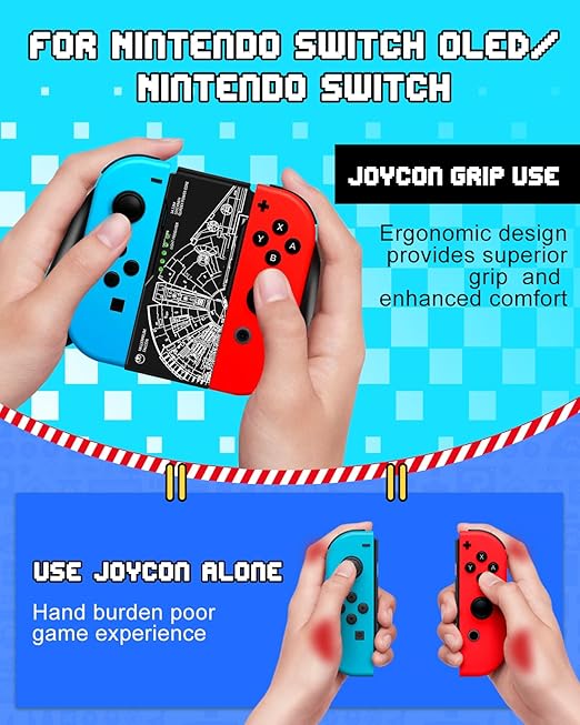 Lotadilo Joy-Con Grip for Nintendo Switch/Switch Oled - JoyCon Comfort Hand Grips Controller for Men Teen Boys Cool Cartoon Anime Design, Gear