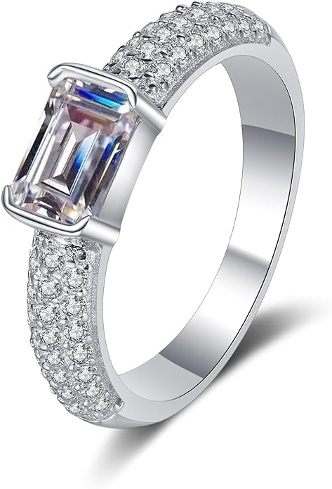 14K Gold Over S925 Silver Womens Promise Rings | Radiant Emerald Cut 1 Carat Diamond Engagement Ring| D-color Ideal Cut VVS1 Clarity | Everyday Chic Jewelry