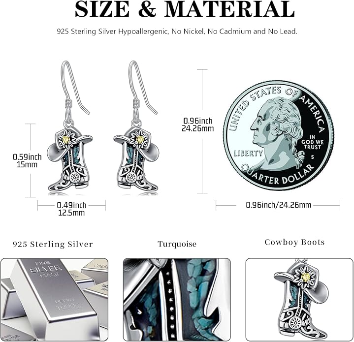 Western Earrings for Women 925 Sterling Silver Turquoise Western Country Dangle Drop Earrings Country Jewelry Gifts for Cowgirl Cowboy