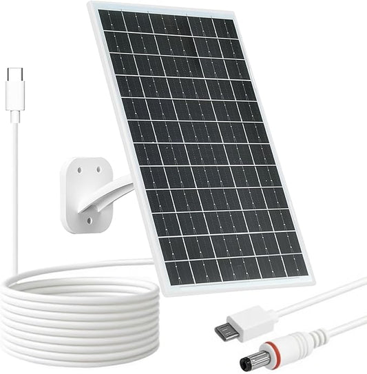 FUTUREZEN 13W Solar Panel for Security Cameras & Trail Cameras, USB-C, Micro USB & 5.5x2.1mm DC Output, IP66 Waterproof, 360° Adjustable Mount, 7.2FT Cable