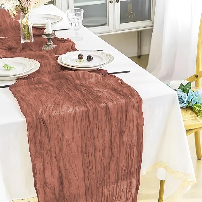 6 Pack 10 Ft Cheesecloth Table Runner Dusty Pink Gauze Long Table Runners Boho Gauze Cheese Cloth Table Runner Rustic Sheer Runner for Wedding Party Table Decor ( 35 x 120 Inch )