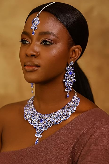 Touchstone Indian jewelry set for women bollywood gold jewellery wedding outfits necklace sets earrings bridal maang tikka fancy costume girls big desi accessories rhinestone in gold or silver tone