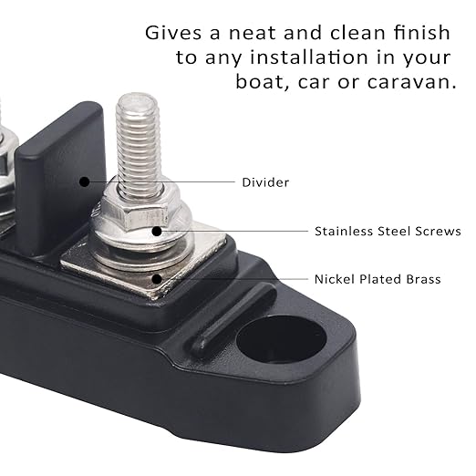 Recoil BBSPG4 Discrete 4 Position Barrier Strip Bus Bar 4 x M5 Studs Terminals Power Distribution Block Busbar with Ring Terminals