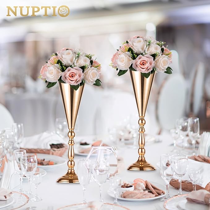 NUPTIO Flower Balls for Wedding Centrepieces - 2 Pcs 9.5in Diameter Artificial Flower Ball Arrangement Bouquet Peachy Pink & Creamy White Fake Rose Flowers Party Centerpieces for Weddings Tables