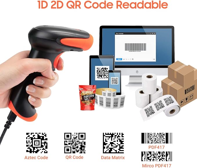 Tera Wireless 2D QR Barcode Scanner with Stand, 3 in 1 Compatible with Bluetooth & 2.4GHz Wireless & USB Wired Barcode Reader Handheld Bar Code Reader HW0001