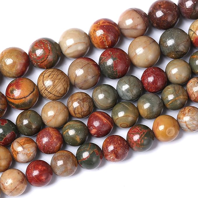 120PCS 6mm Natural Picasso Jasper Beads Healing Power Stones Round Loose Gemstone Beads for Jewelry Making DIY Bracelet Necklace 32" 2 Strands