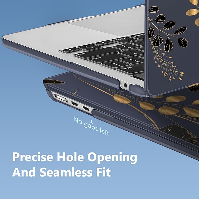 Mektron Compatible with M4 MacBook Air 15 inch Case 2025 A3241 2024 2023 M3 A3114 A2941 M2 Liquid Retina Display Touch ID, Plastic Hard Case & Keyboard Skin & Screen Protector - Gold Floral