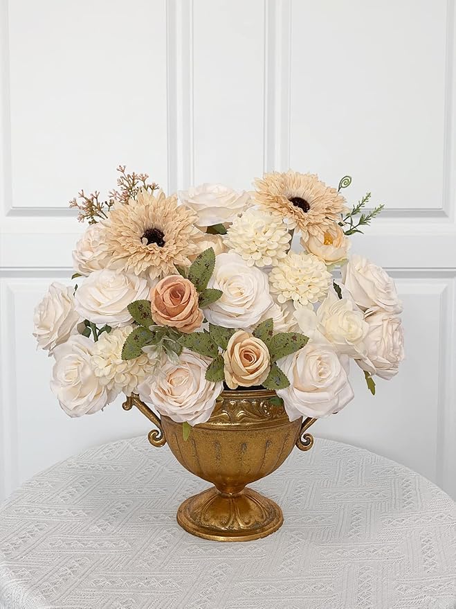 Roses Artificial Flowers White Combo Box Set Fake Flower Bulk with Stems for DIY Bridal Wedding Shower Decorations Faux Floral Arrangements for Party Table Centerpieces Home Decor Indoor