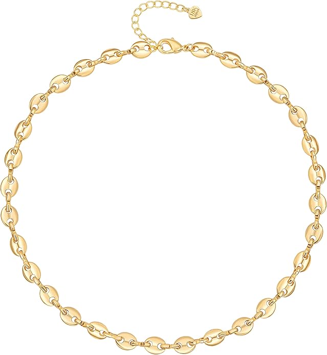 Aobei Pearl 18K Gold Plated Paperclip Chain Choker Satellite Chain Freshwater Cultured Biwa Pearl Pendant Necklace Dainty Jewelry for Women