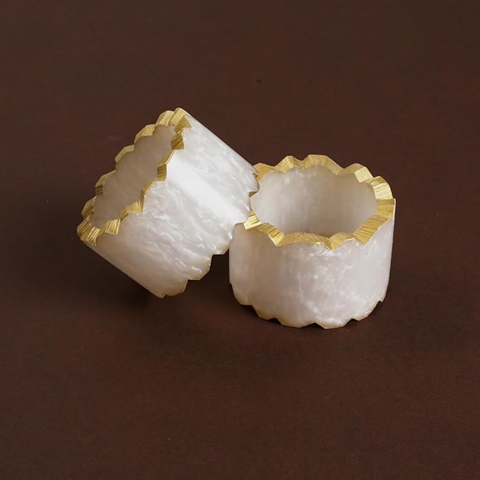Rustic Epoxy Resin Napkin Rings Set of 6 - Napkin Holders for Parties, Dining, Family Gatherings, Weddings, Holidays, Décor, Gifting Durable Tabletop Decor (Ivory) CLEENTABLE