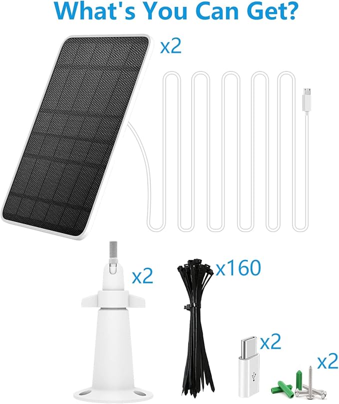 Solar Panel Charger Compatible with Eufycam 3/3C/2C/2C Pro/E40/E20/2/2 Pro/E/L20/L40/Solo/SoloCam Spotlight, 5W Solar Panel for Eufy Camera, Micro USB & USB-C Port, 9.8ft Cable, P65 Waterproof, 2 Pack
