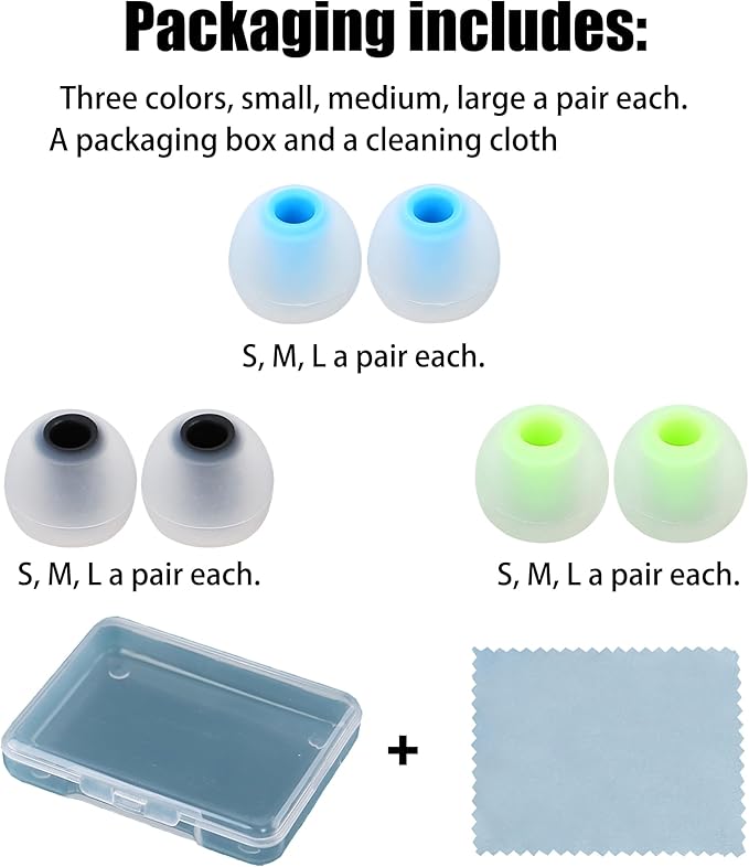 Earbud Replacement Tips Silicone Earbud Tips Eartips Fit Most in-Ear Earbuds(Inner Hole 3.8mm -5.1mm) Headphone Earbuds Rubber Tips 9 Pairs S M L