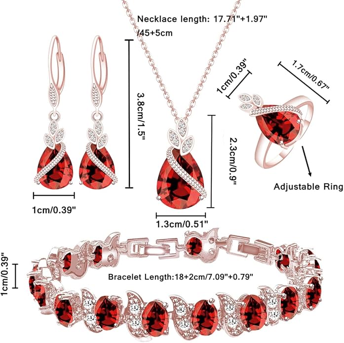 LMXXVJ Jewelry Set for Women,Teardrop Cubic Zirconia Necklace Earrings Adjustable Ring Bracelet Jewelry Set Formal Jewelry Gift