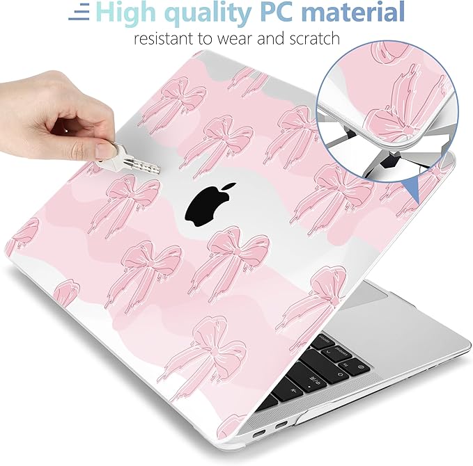 MEEgoodo for MacBook Air 13.3 inch Case 2021 2020 2019 2018 A2337 M1 A2179 A1932, Laptop Shell for MacBook Air M1 with Keyboard Webcam Cover & Trackpad Film & Type C Adapter,Melted Bow