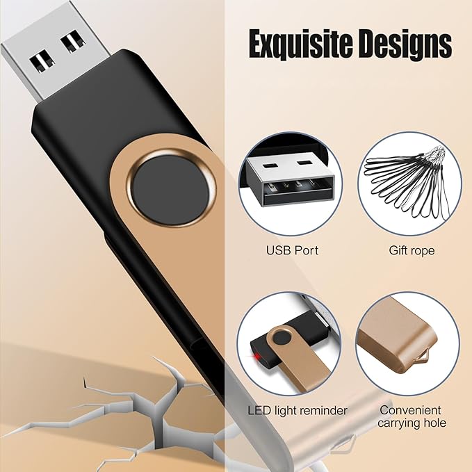 EASTBULL 16GB USB Flash Drive Bulk Thumb Drives 50 Pack with Lanyards USB 2.0 Jump Drive 16 GB Memory Sticks Zip Drive Pen Drive for Storage and Backup Gold 50PCS 16GB