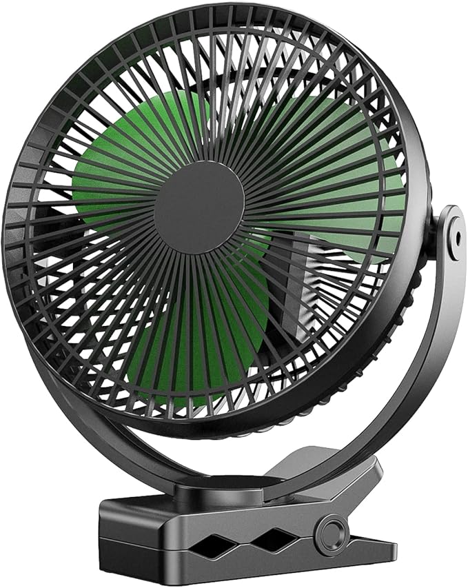 Clip on Fan, Rechargeable Portable Fan, 8 Inch Small Desk Fan - 10000mAh Battery Powered Fan with 4 Speed, 360° Rotation Personal Fan Suitable for Golf Cart, Bedroom, Travel and Camping (Green)