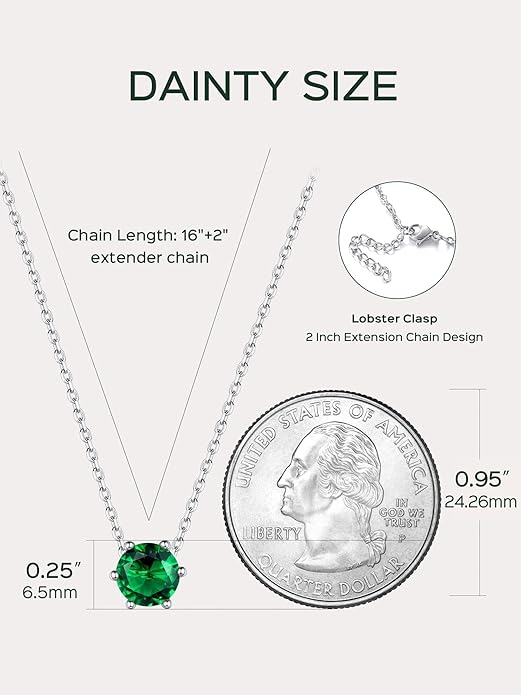 ChicSilver 925 Sterling Silver 12 Months Sparkling Round Cut Created Birthstone Pendant Necklace, 16 Inch Rolo Chain