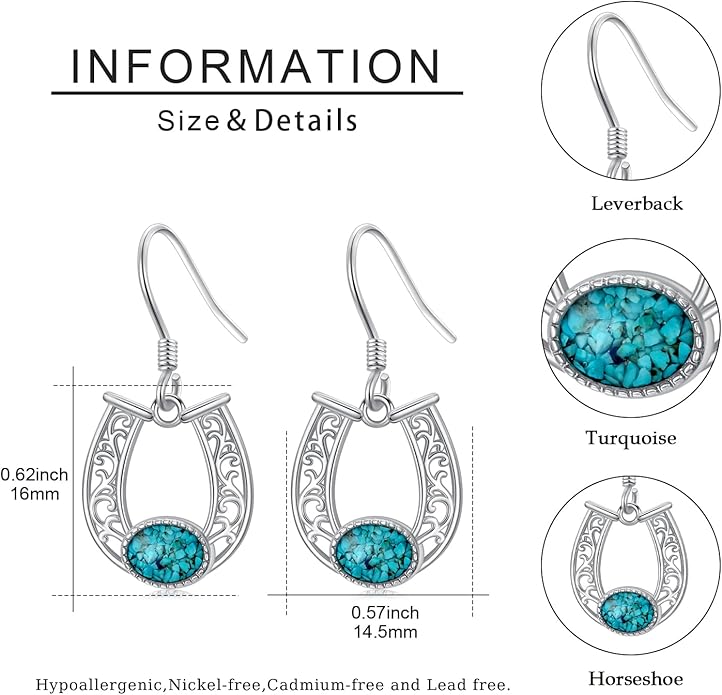 Western Earrings for Women 925 Sterling Silver Turquoise Western Country Dangle Drop Earrings Country Jewelry Gifts for Cowgirl Cowboy