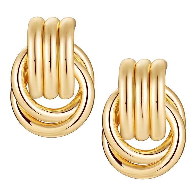 Knot Link Circle Geometric Drop Dangle Earrings, Circle Geometric Drop Dangle Earrings Studs, Women's Jewelry