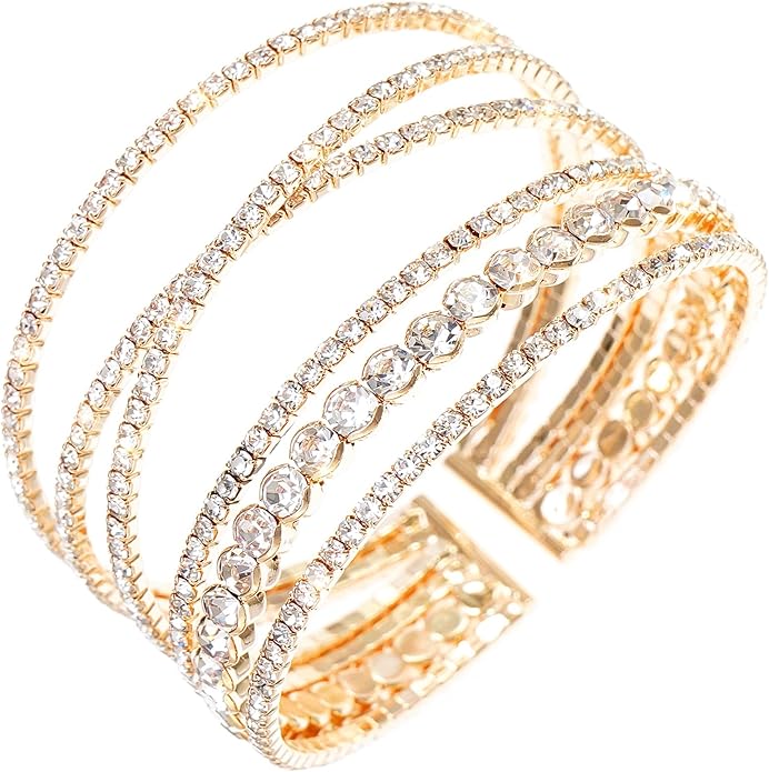 Rhinestone Bracelet for Women MultiLayer Crystal Cuff Bracelet Strand Layered Bracelet