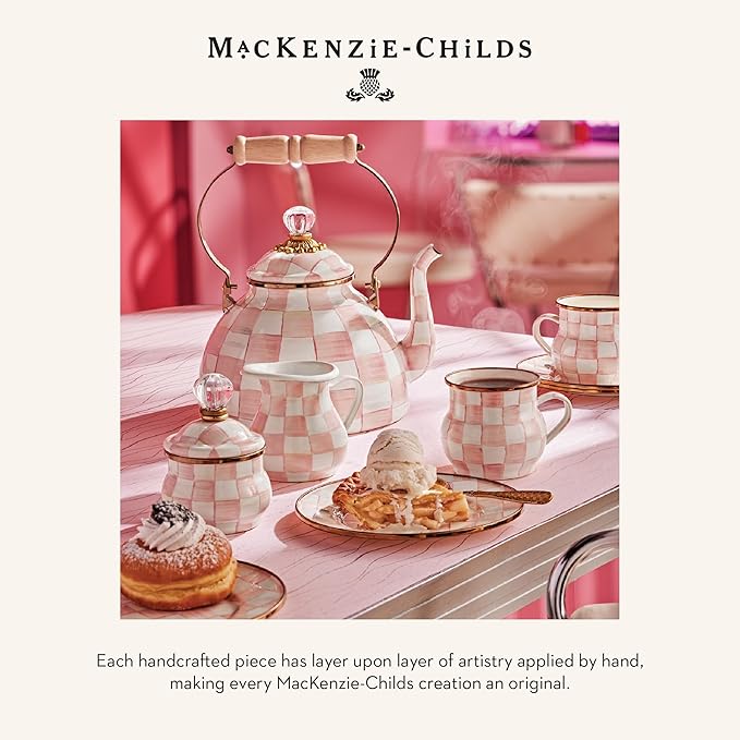 MACKENZIE-CHILDS Enamel Napkin Holder, Kitchen Napkin Holder for Table and Countertop, Pink-and-White Rosy Check