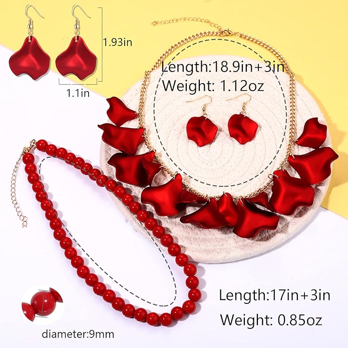 Flower Petal Necklace Earrings Set Layered Statement Beaded Jewelry Set for Women Summer Necklace Earrings