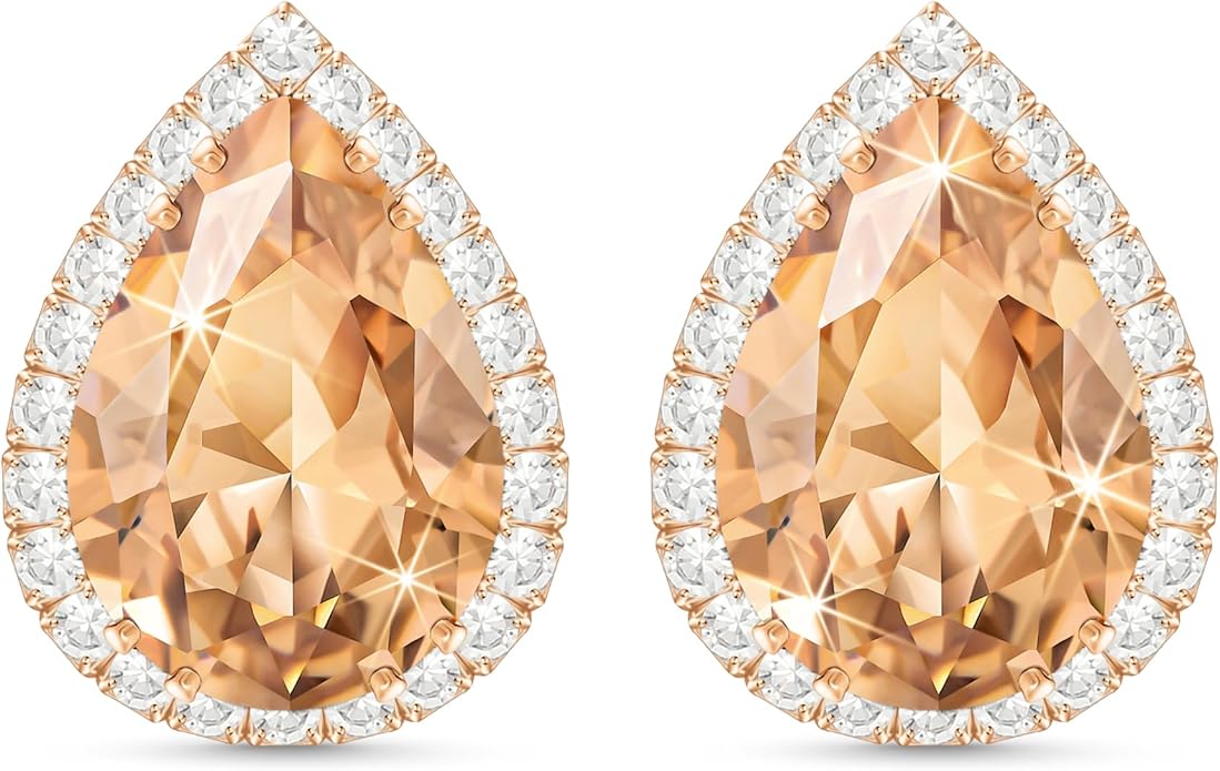 Linawe Women Stud Earrings, Teardrop Diamond Moissanite Cubic Zirconia Earrings Studs Rhinestone Jewelry Gold/Silver/Rose Gold
