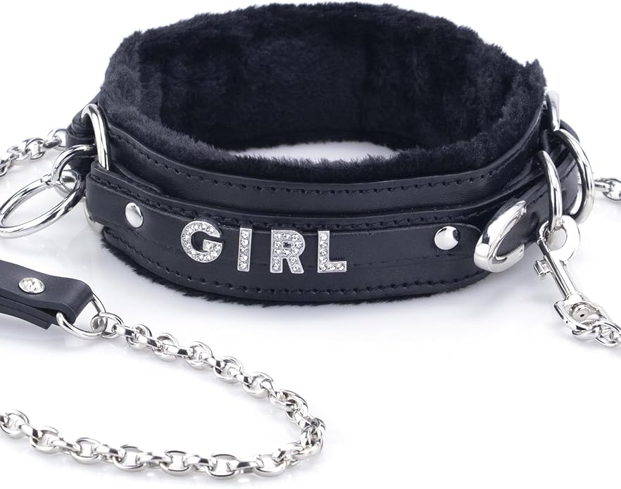 Sparkle Letter Choker Collar For Women, Furry O-ring Leather Collar Punk Gothic Choker Necklace Adjustable Fashion Jewelry, Black
