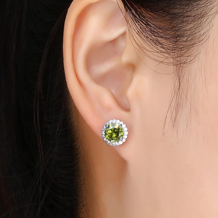 YOMELA Cubic Zirconia Earrings Studs, Halo CZ Birthstone Simulated Diamond Stud Earrings for Women