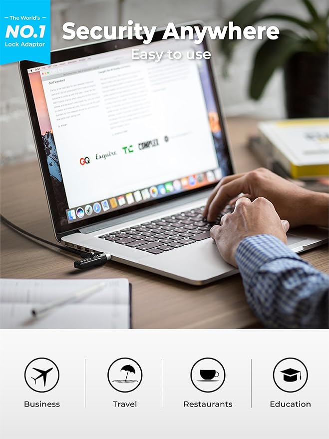 Laptop Lock Adapter for Kensington Lock | Adds Security Slot To Any Laptop inc MacBook | Use With Standard T-Bar Cable Locks | No Adhesive Needed