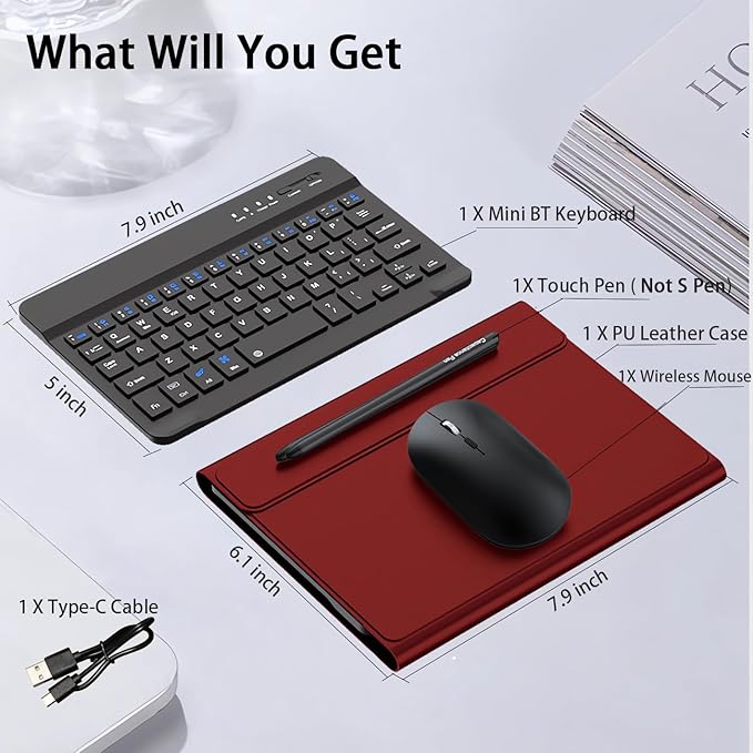 for Samsung Galaxy Z Fold 7 6 5 Keyboard and Mouse, Portable Mini 7.9 inch Bluetooth Keyboard with Leather Case and Capacitive Pen, 4 in 1 Set for Z Fold7 6 Accessories