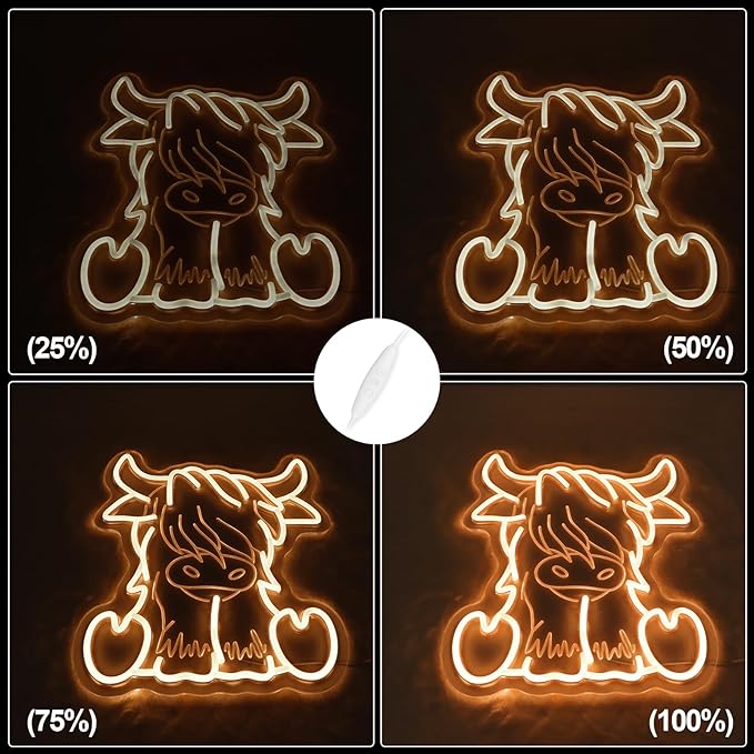 Highland Cow Neon Sign,Warm White Cow Night Light,Farmhouse Decor Sign,Hanging Neon Sign For Kids Room Living Room Birthday highland cow party decorations