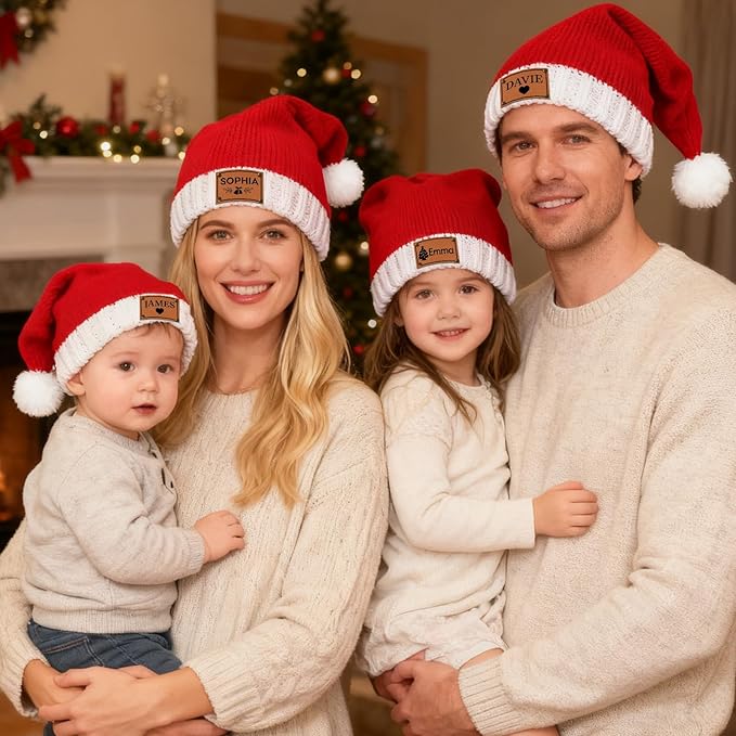 Custom Santa Hat for Adult Kids Personalized Gift Christmas Hats Monogram Red Santa Beanie Boy Girl Winter Knit Hat