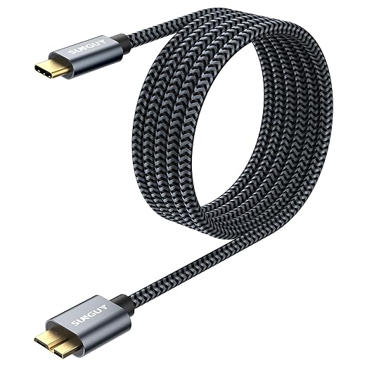 SUNGUY 10Gbps Micro B to USB C Hard Drive Cable 6FT, USB 3.1 USB C to Micro B, High-Speed External Hard Drive USB C Cable for iPhone 16 15 Pro/Pro Max, MacBook Pro/Air, WD Toshiba Westgate Seagate