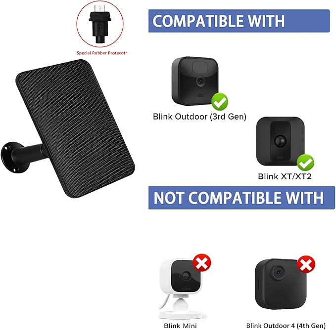 6W Solar Panel Charger for Blink Outdoor/Outdoor(3rd Gen)/XT XT2 Camera Solar Panel with 13.1ft Waterproof Charging Cable, Waterproof Rubber Plug, 360°Adjustable (for Blink 3-4PC)