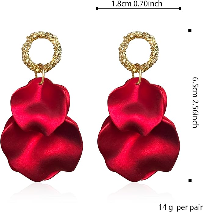 Anmpab Statement Matte Rose Flower Petal Stud Earrings for Women Dangly Floral Petal Earrings Jewelry Accessories Romantic Gifts for Her Women