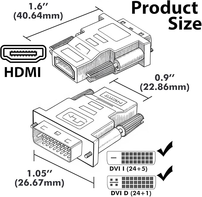 DVI to HDMI Adapter, 2-Pack – Bi-Directional DVI-D Male to HDMI Female Converter – 4K/30Hz UHD Video Support for Monitor, HDTV, Projector, PC, PS4, Laptop – Gold-Plated Connectors