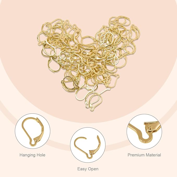 100Pcs 14K Gold Filled Leverback Earwires French Earring Hooks,Hypoallergenic Dangle Ear Wire Findings for DIY Jewelry Making Supplies (Gold-French Leverback Earwires)