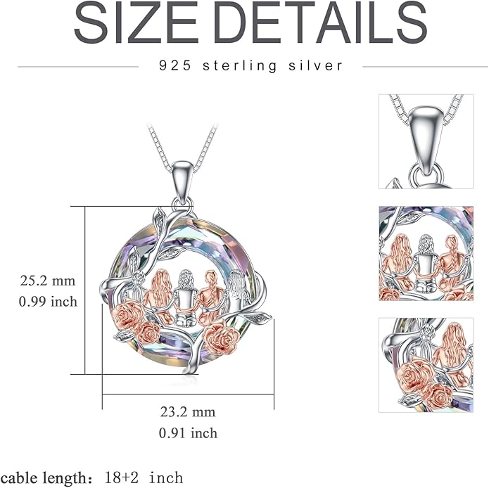 TOUPOP Sisters Gifts from Sister Necklace Sterling Silver Rose Flower with Crystal Jewelry Valentines Day Birthday Gifts for Women Best Friend Friendship