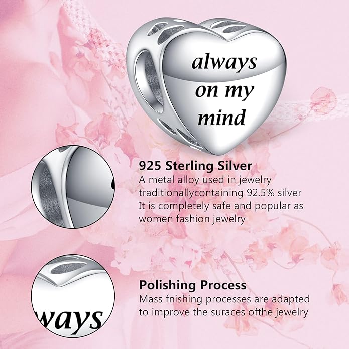 Annmors Personalized Photo Charms For Bracelets/Necklace 925 Sterling Silver Love Heart Shaped Engraved Customize Picture Gift for Birthday Mother's Day,Bead Charms Jewelry for Women