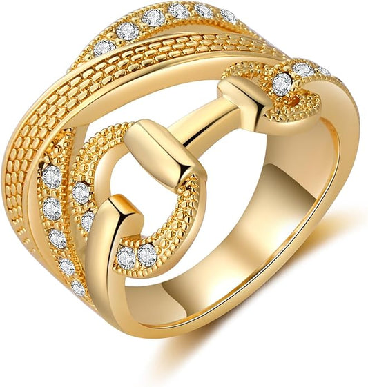 Gold Rings for Women Fashion Vintage Chunky Statement Punk Marcasite Ring Multiple Rows Band Costume Jewelry for Her