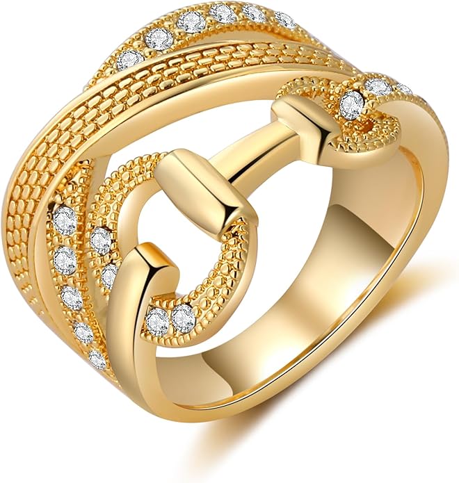 Gold Rings for Women Fashion Vintage Chunky Statement Punk Marcasite Ring Multiple Rows Band Costume Jewelry for Her