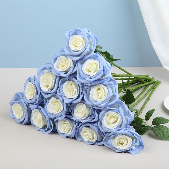 15pcs Fake Roses Artificial Silk Flowers Faux Rose Flower Long Stems Bouquet for Arrangement Wedding Centerpiece Party Home Kitchen Decor